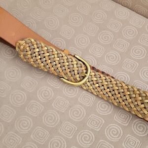 Linea Pelle Gold and Brown Leather Belt